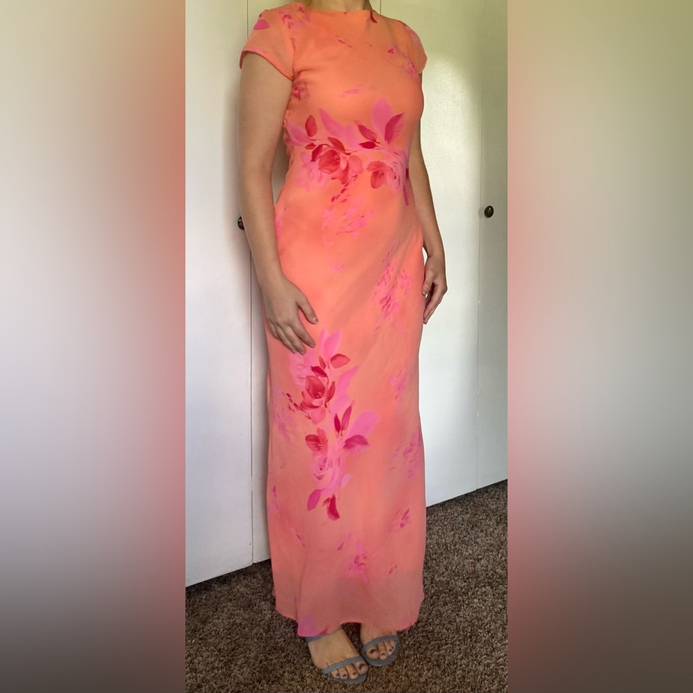 Teeze Me Orange and Pink vintage Maxi dress